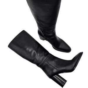 Zara Leather Knee High Block Heel Boots